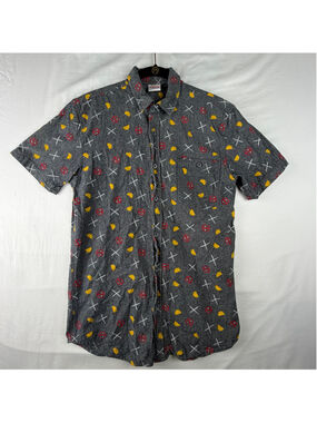Marvel Deadpool Tacos Swords Button Up Shirt Short Sleeve Grey Mens Small